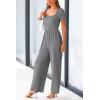imagePRETTYGARDEN Womens Summer One Piece Jumpsuits Dressy Casual Short Sleeve Square Neck Wide Leg Rompers Travel Outfit ClothesGrey
