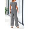 imagePRETTYGARDEN Womens Summer One Piece Jumpsuits Dressy Casual Short Sleeve Square Neck Wide Leg Rompers Travel Outfit ClothesGrey
