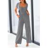 imagePRETTYGARDEN Womens Summer One Piece Jumpsuits Dressy Casual Short Sleeve Square Neck Wide Leg Rompers Travel Outfit ClothesGrey