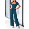 imagePRETTYGARDEN Womens Summer One Piece Jumpsuits Dressy Casual Short Sleeve Square Neck Wide Leg Rompers Travel Outfit ClothesLake Blue
