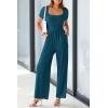 imagePRETTYGARDEN Womens Summer One Piece Jumpsuits Dressy Casual Short Sleeve Square Neck Wide Leg Rompers Travel Outfit ClothesLake Blue