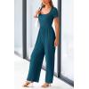 imagePRETTYGARDEN Womens Summer One Piece Jumpsuits Dressy Casual Short Sleeve Square Neck Wide Leg Rompers Travel Outfit ClothesLake Blue