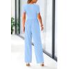 imagePRETTYGARDEN Womens Summer One Piece Jumpsuits Dressy Casual Short Sleeve Square Neck Wide Leg Rompers Travel Outfit ClothesLight Blue