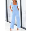 imagePRETTYGARDEN Womens Summer One Piece Jumpsuits Dressy Casual Short Sleeve Square Neck Wide Leg Rompers Travel Outfit ClothesLight Blue