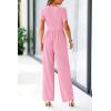 imagePRETTYGARDEN Womens Summer One Piece Jumpsuits Dressy Casual Short Sleeve Square Neck Wide Leg Rompers Travel Outfit ClothesLight Pink