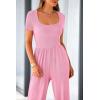 imagePRETTYGARDEN Womens Summer One Piece Jumpsuits Dressy Casual Short Sleeve Square Neck Wide Leg Rompers Travel Outfit ClothesLight Pink