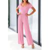 imagePRETTYGARDEN Womens Summer One Piece Jumpsuits Dressy Casual Short Sleeve Square Neck Wide Leg Rompers Travel Outfit ClothesLight Pink