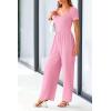 imagePRETTYGARDEN Womens Summer One Piece Jumpsuits Dressy Casual Short Sleeve Square Neck Wide Leg Rompers Travel Outfit ClothesLight Pink