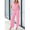 imagePRETTYGARDEN Womens Summer One Piece Jumpsuits Dressy Casual Short Sleeve Square Neck Wide Leg Rompers Travel Outfit ClothesLight Pink