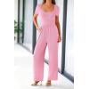 imagePRETTYGARDEN Womens Summer One Piece Jumpsuits Dressy Casual Short Sleeve Square Neck Wide Leg Rompers Travel Outfit ClothesLight Pink