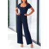 imagePRETTYGARDEN Womens Summer One Piece Jumpsuits Dressy Casual Short Sleeve Square Neck Wide Leg Rompers Travel Outfit ClothesNavy