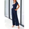 imagePRETTYGARDEN Womens Summer One Piece Jumpsuits Dressy Casual Short Sleeve Square Neck Wide Leg Rompers Travel Outfit ClothesNavy