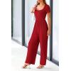 imagePRETTYGARDEN Womens Summer One Piece Jumpsuits Dressy Casual Short Sleeve Square Neck Wide Leg Rompers Travel Outfit ClothesRed