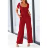 imagePRETTYGARDEN Womens Summer One Piece Jumpsuits Dressy Casual Short Sleeve Square Neck Wide Leg Rompers Travel Outfit ClothesRed