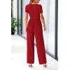 imagePRETTYGARDEN Womens Summer One Piece Jumpsuits Dressy Casual Short Sleeve Square Neck Wide Leg Rompers Travel Outfit ClothesRed