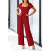 imagePRETTYGARDEN Womens Summer One Piece Jumpsuits Dressy Casual Short Sleeve Square Neck Wide Leg Rompers Travel Outfit ClothesRed