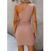 imagePRETTYGARDEN Womens Summer One Shoulder Mini Short Dresses Irregular Hem Belted Fitted Spring Cocktail Party DressNude Pink