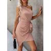 imagePRETTYGARDEN Womens Summer One Shoulder Mini Short Dresses Irregular Hem Belted Fitted Spring Cocktail Party DressNude Pink