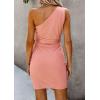 imagePRETTYGARDEN Womens Summer One Shoulder Mini Short Dresses Irregular Hem Belted Fitted Spring Cocktail Party DressPink