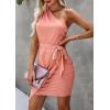 imagePRETTYGARDEN Womens Summer One Shoulder Mini Short Dresses Irregular Hem Belted Fitted Spring Cocktail Party DressPink