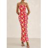 imagePRETTYGARDEN Womens Summer Printed Tube Maxi Dress Strapless Bodycon Sleeveless Long Beach Vacation DressesFloral Red Yellow