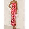 imagePRETTYGARDEN Womens Summer Printed Tube Maxi Dress Strapless Bodycon Sleeveless Long Beach Vacation DressesFloral Red Yellow