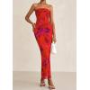 imagePRETTYGARDEN Womens Summer Printed Tube Maxi Dress Strapless Bodycon Sleeveless Long Beach Vacation DressesFloral Rust Red