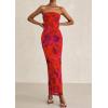 imagePRETTYGARDEN Womens Summer Printed Tube Maxi Dress Strapless Bodycon Sleeveless Long Beach Vacation DressesFloral Rust Red