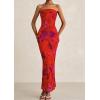 imagePRETTYGARDEN Womens Summer Printed Tube Maxi Dress Strapless Bodycon Sleeveless Long Beach Vacation DressesFloral Rust Red