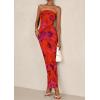 imagePRETTYGARDEN Womens Summer Printed Tube Maxi Dress Strapless Bodycon Sleeveless Long Beach Vacation DressesFloral Rust Red
