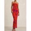 imagePRETTYGARDEN Womens Summer Printed Tube Maxi Dress Strapless Bodycon Sleeveless Long Beach Vacation DressesFloral Rust Red