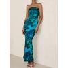 imagePRETTYGARDEN Womens Summer Printed Tube Maxi Dress Strapless Bodycon Sleeveless Long Beach Vacation DressesLake Blue Floral
