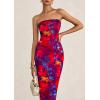 imagePRETTYGARDEN Womens Summer Printed Tube Maxi Dress Strapless Bodycon Sleeveless Long Beach Vacation DressesNavy Red Flower