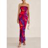 imagePRETTYGARDEN Womens Summer Printed Tube Maxi Dress Strapless Bodycon Sleeveless Long Beach Vacation DressesNavy Red Flower