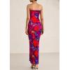 imagePRETTYGARDEN Womens Summer Printed Tube Maxi Dress Strapless Bodycon Sleeveless Long Beach Vacation DressesNavy Red Flower
