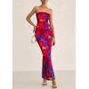 imagePRETTYGARDEN Womens Summer Printed Tube Maxi Dress Strapless Bodycon Sleeveless Long Beach Vacation DressesNavy Red Flower