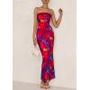 imagePRETTYGARDEN Womens Summer Printed Tube Maxi Dress Strapless Bodycon Sleeveless Long Beach Vacation DressesNavy Red Flower
