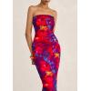 imagePRETTYGARDEN Womens Summer Printed Tube Maxi Dress Strapless Bodycon Sleeveless Long Beach Vacation DressesNavy Red Flower