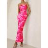 imagePRETTYGARDEN Womens Summer Printed Tube Maxi Dress Strapless Bodycon Sleeveless Long Beach Vacation DressesPink Floral