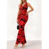 imagePRETTYGARDEN Womens Summer Wedding Guest Dress 2026 Spring Cowl Neck Mesh Bodycon Formal Cocktail Party Floral Maxi DressesBlack Red Flower