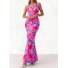 imagePRETTYGARDEN Womens Summer Wedding Guest Dress 2026 Spring Cowl Neck Mesh Bodycon Formal Cocktail Party Floral Maxi DressesBlue Pink Flower