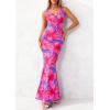 imagePRETTYGARDEN Womens Summer Wedding Guest Dress 2026 Spring Cowl Neck Mesh Bodycon Formal Cocktail Party Floral Maxi DressesBlue Pink Flower