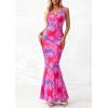 imagePRETTYGARDEN Womens Summer Wedding Guest Dress 2026 Spring Cowl Neck Mesh Bodycon Formal Cocktail Party Floral Maxi DressesBlue Pink Flower
