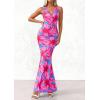 imagePRETTYGARDEN Womens Summer Wedding Guest Dress 2026 Spring Cowl Neck Mesh Bodycon Formal Cocktail Party Floral Maxi DressesBlue Pink Flower