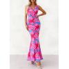 imagePRETTYGARDEN Womens Summer Wedding Guest Dress 2026 Spring Cowl Neck Mesh Bodycon Formal Cocktail Party Floral Maxi DressesBlue Pink Flower