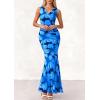 imagePRETTYGARDEN Womens Summer Wedding Guest Dress 2026 Spring Cowl Neck Mesh Bodycon Formal Cocktail Party Floral Maxi DressesFloral Blue