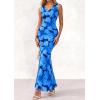 imagePRETTYGARDEN Womens Summer Wedding Guest Dress 2026 Spring Cowl Neck Mesh Bodycon Formal Cocktail Party Floral Maxi DressesFloral Blue