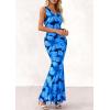 imagePRETTYGARDEN Womens Summer Wedding Guest Dress 2026 Spring Cowl Neck Mesh Bodycon Formal Cocktail Party Floral Maxi DressesFloral Blue