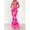 imagePRETTYGARDEN Womens Summer Wedding Guest Dress 2026 Spring Cowl Neck Mesh Bodycon Formal Cocktail Party Floral Maxi DressesPink Floral
