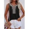 imagePRETTYGARDEN Womens Tank Tops 2026 Summer Causal V Neck Sleeveless Shirts Floral Print Embroidered Beach Vacation Boho TopBlack